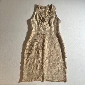 London Times Ruffle Tiered Formal Event Sleeveless Dress, Metallic Bronzed Beige